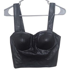 Bar III Faux Leather Bustier  Deep Black Size M  NWT